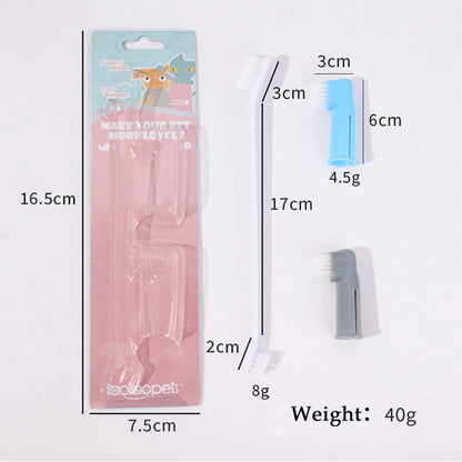 Pet Oral Care Cleaning Set - 3-Piece Gentle Finger Toothbrush Sleeve and Double-Head Soft Toothbrushes for Dogs and Cats of All Ages, Versatile and User-Friendly Oral Hygiene Tool