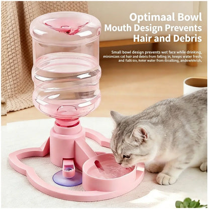 Gravity Pet Water Dispenser with Refillable Water Bottle - Food Grade ABS, Non-Electric, Spill-Proof, Stable Bowl for Cats and Small Dogs (Available in Pink and Blue)