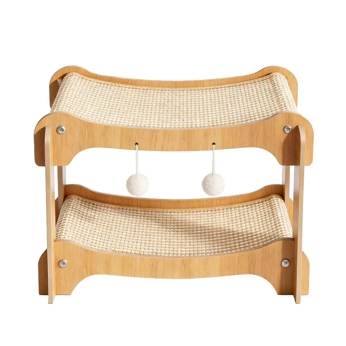 Double-Decker Wooden Sisal Cat Scratching Lounge with Play Balls