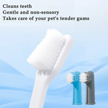 Pet Oral Care Cleaning Set - 3-Piece Gentle Finger Toothbrush Sleeve and Double-Head Soft Toothbrushes for Dogs and Cats of All Ages, Versatile and User-Friendly Oral Hygiene Tool