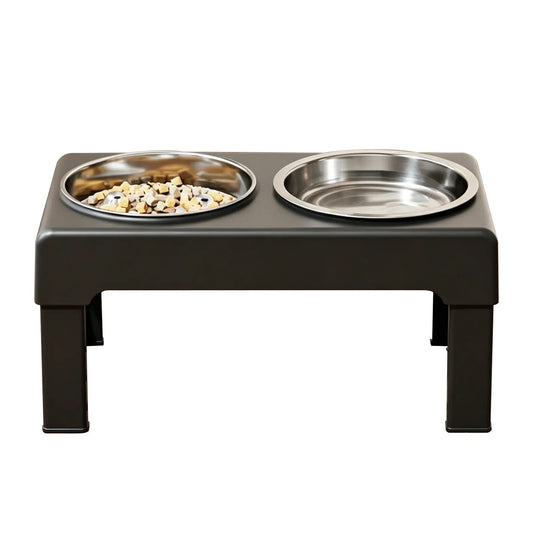Elevated Adjustable Stainless Steel Dog Bowls with Slow Feeder Functionality - Height-Adjustable Stand (21-27cm), 17.1" Wide Anti-Slip No-Spill Feeder for Large Dogs, Promotes Neck Health and Aids in Healthy Digestion