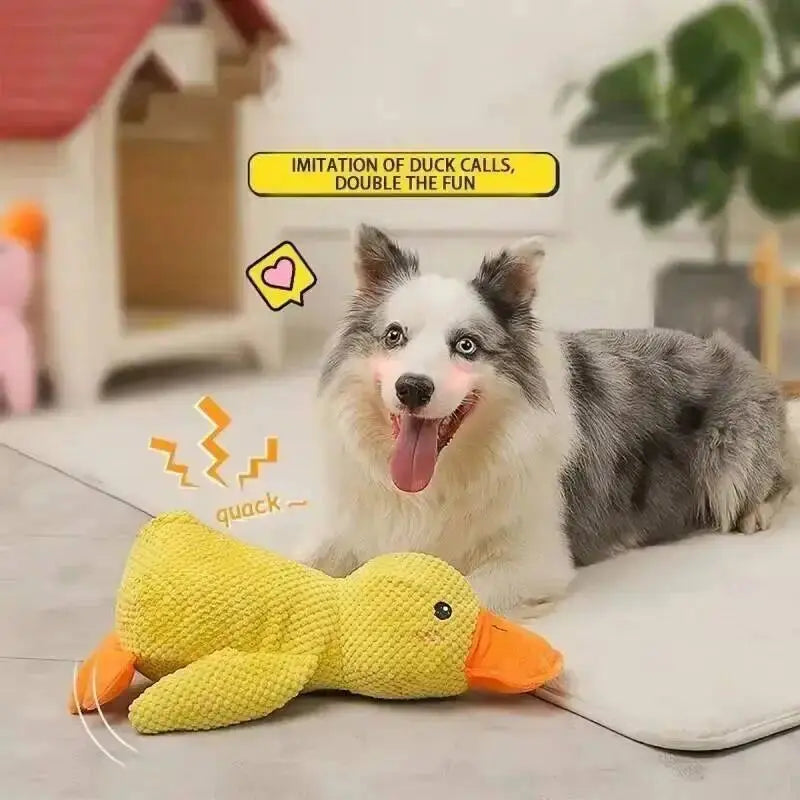 Large Duck Dog Chew Toy - Plush Fleece Fabric with Quacking Sound, Chew-Resistant Durability, Teeth Grinding Relief, Ideal Companion for Small and Large Dogs
