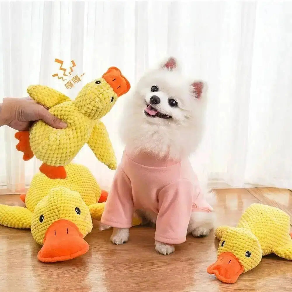Large Duck Dog Chew Toy - Plush Fleece Fabric with Quacking Sound, Chew-Resistant Durability, Teeth Grinding Relief, Ideal Companion for Small and Large Dogs