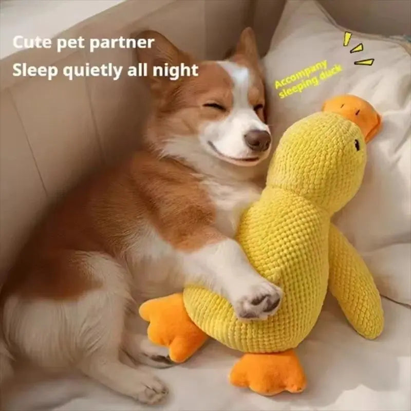 Large Duck Dog Chew Toy - Plush Fleece Fabric with Quacking Sound, Chew-Resistant Durability, Teeth Grinding Relief, Ideal Companion for Small and Large Dogs