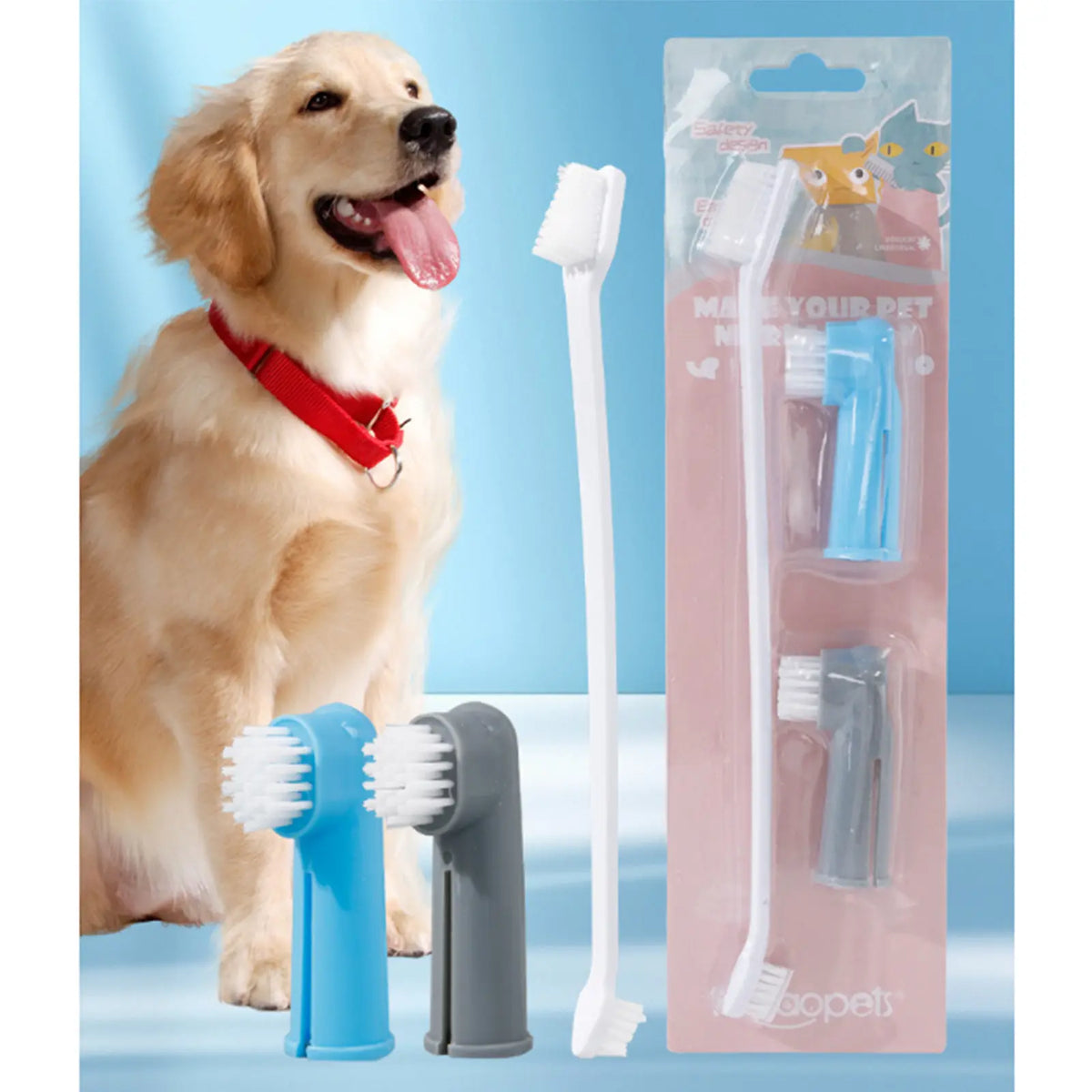 Pet Oral Care Cleaning Set - 3-Piece Gentle Finger Toothbrush Sleeve and Double-Head Soft Toothbrushes for Dogs and Cats of All Ages, Versatile and User-Friendly Oral Hygiene Tool