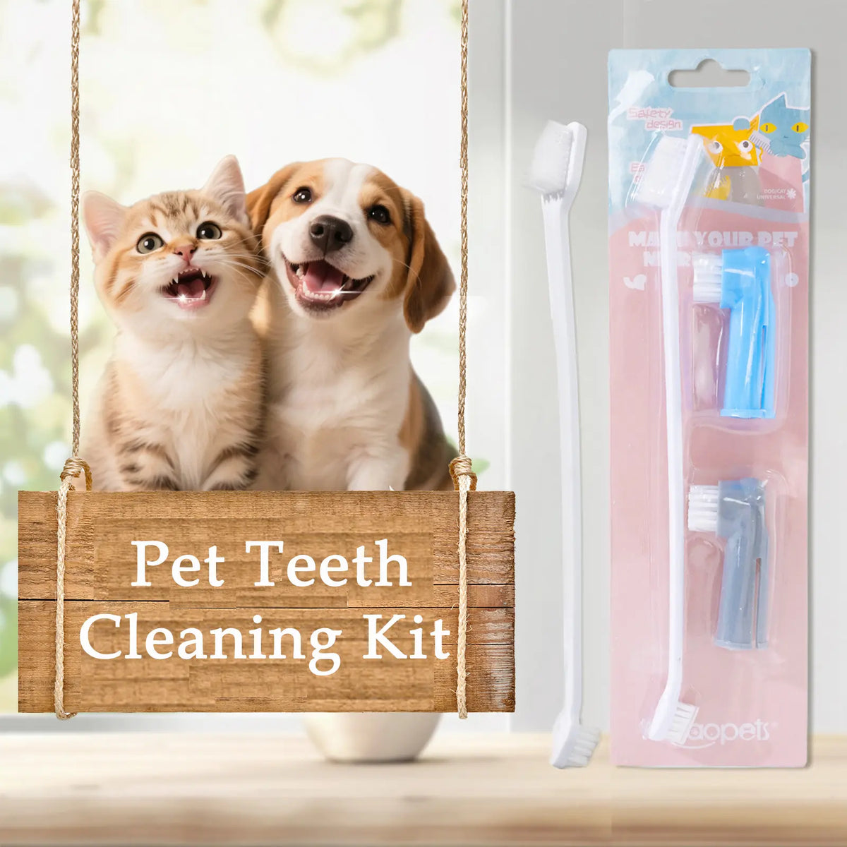 Pet Oral Care Cleaning Set - 3-Piece Gentle Finger Toothbrush Sleeve and Double-Head Soft Toothbrushes for Dogs and Cats of All Ages, Versatile and User-Friendly Oral Hygiene Tool