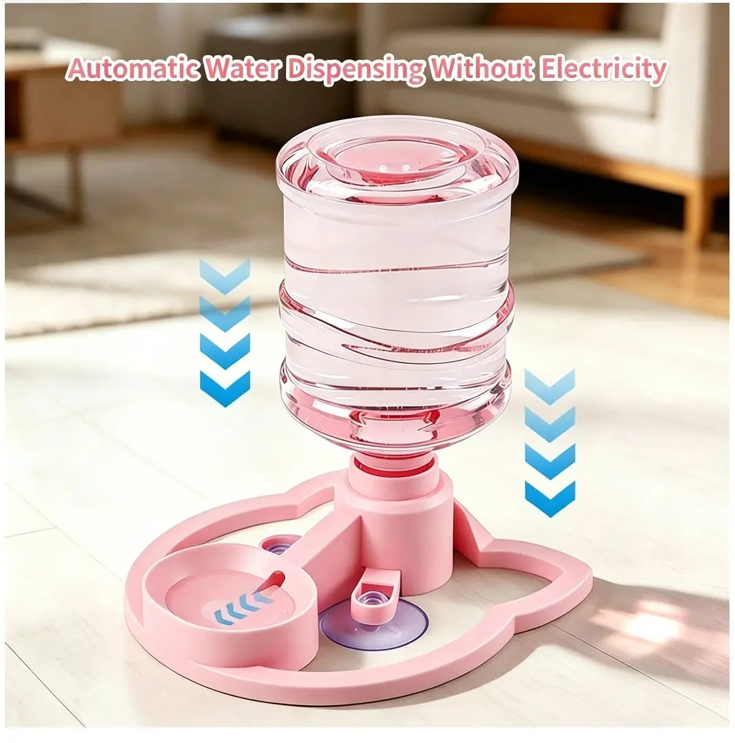 Gravity Pet Water Dispenser with Refillable Water Bottle - Food Grade ABS, Non-Electric, Spill-Proof, Stable Bowl for Cats and Small Dogs (Available in Pink and Blue)