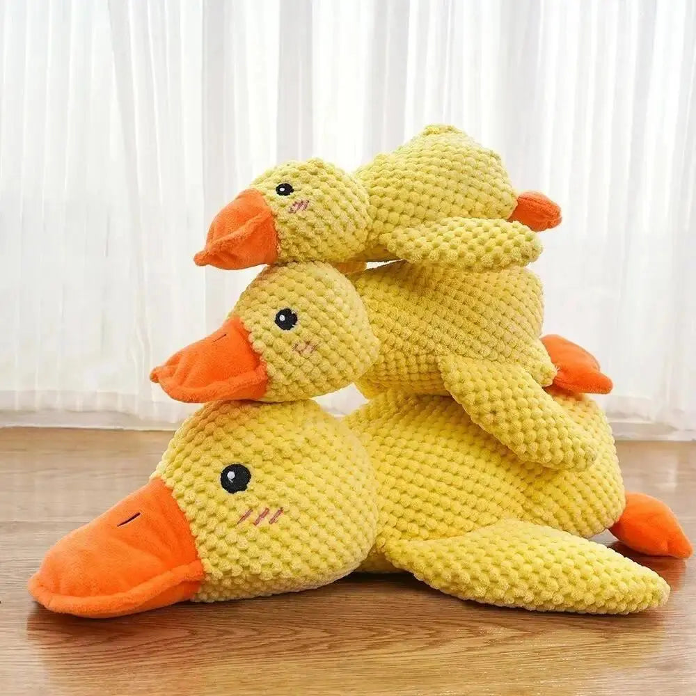 Large Duck Dog Chew Toy - Plush Fleece Fabric with Quacking Sound, Chew-Resistant Durability, Teeth Grinding Relief, Ideal Companion for Small and Large Dogs