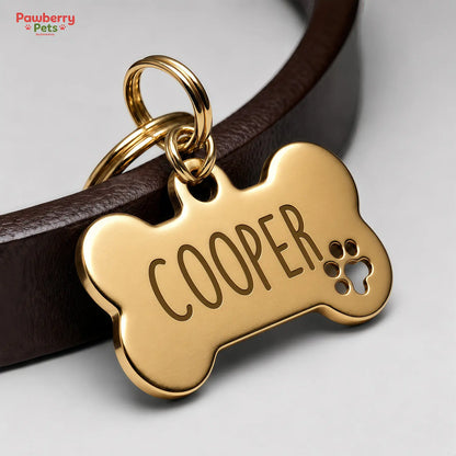 Personalized Engraved Stainless Steel Pet ID Tag - Custom Bone Design for Dogs and Cats with Split Ring Attachment