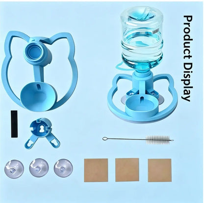 Gravity Pet Water Dispenser with Refillable Water Bottle - Food Grade ABS, Non-Electric, Spill-Proof, Stable Bowl for Cats and Small Dogs (Available in Pink and Blue)
