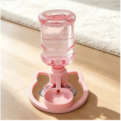 Gravity Pet Water Dispenser with Refillable Water Bottle - Food Grade ABS, Non-Electric, Spill-Proof, Stable Bowl for Cats and Small Dogs (Available in Pink and Blue)