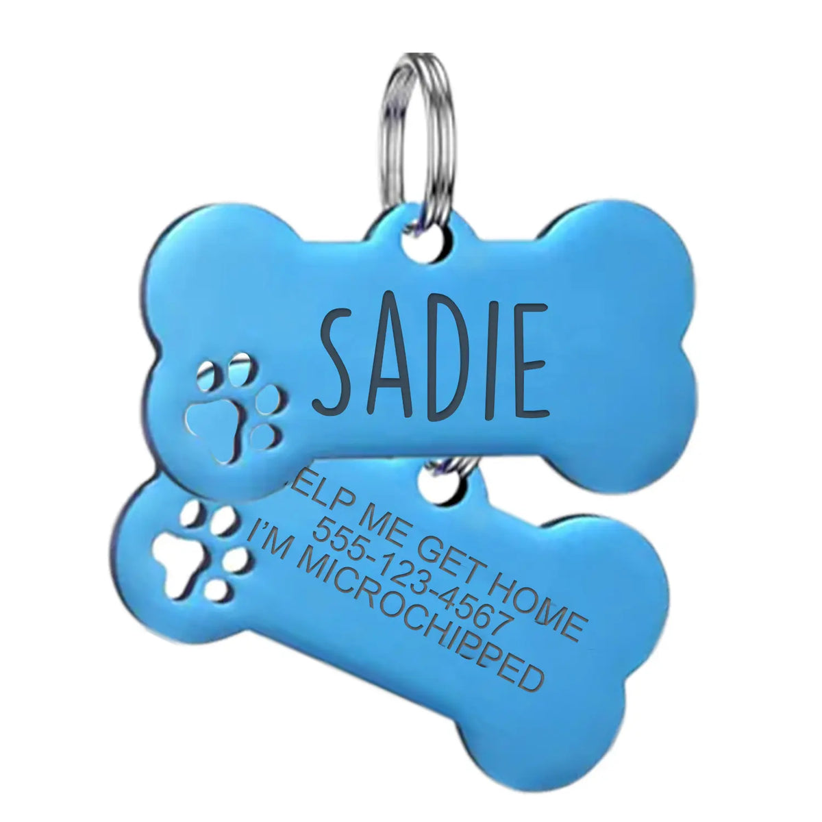 Personalized Engraved Stainless Steel Pet ID Tag - Custom Bone Design for Dogs and Cats with Split Ring Attachment