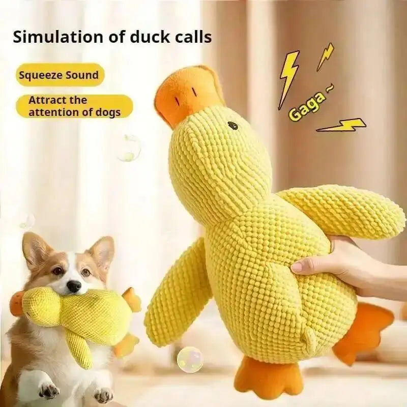 Large Duck Dog Chew Toy - Plush Fleece Fabric with Quacking Sound, Chew-Resistant Durability, Teeth Grinding Relief, Ideal Companion for Small and Large Dogs