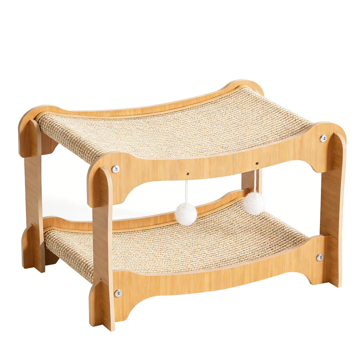 Double-Decker Wooden Sisal Cat Scratching Lounge with Play Balls