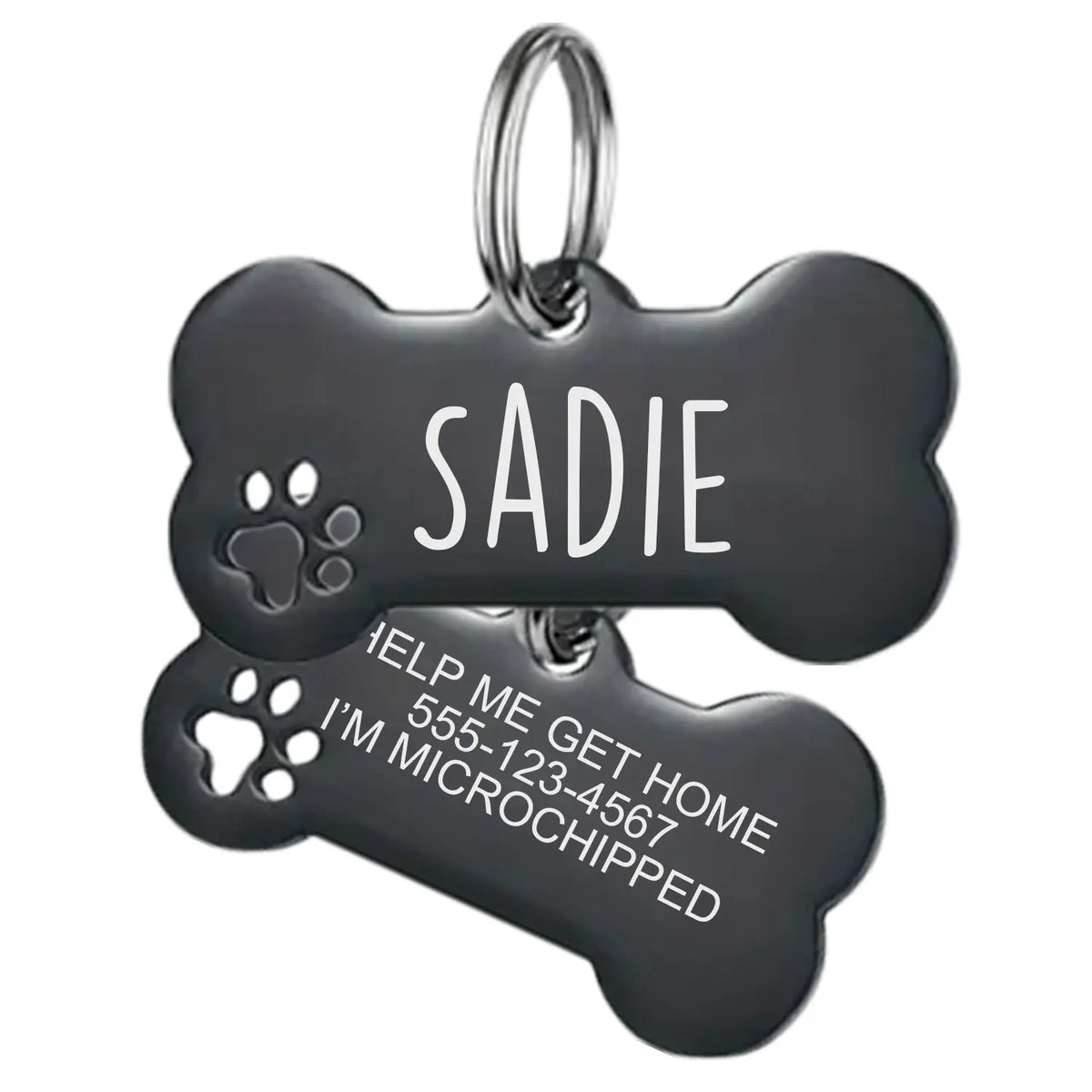 Personalized Engraved Stainless Steel Pet ID Tag - Custom Bone Design for Dogs and Cats with Split Ring Attachment