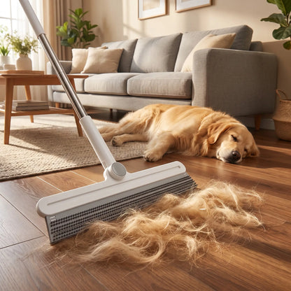 Pet Hair Remover Broom Set (2-Piece) - Large and Small Silicone Rakes for Effective Dog and Cat Hair Removal, Versatile Wet and Dry Cleaning Tool for Carpets, Rugs, and Upholstery