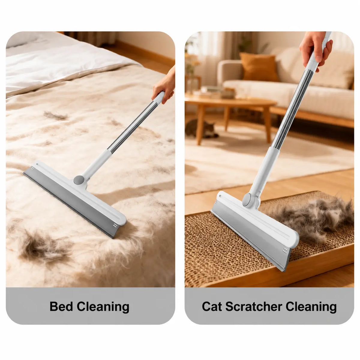 Pet Hair Remover Broom Set (2-Piece) - Large and Small Silicone Rakes for Effective Dog and Cat Hair Removal, Versatile Wet and Dry Cleaning Tool for Carpets, Rugs, and Upholstery