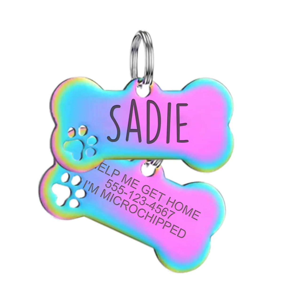 Personalized Engraved Stainless Steel Pet ID Tag - Custom Bone Design for Dogs and Cats with Split Ring Attachment