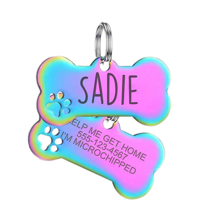 Personalized Engraved Stainless Steel Pet ID Tag - Custom Bone Design for Dogs and Cats with Split Ring Attachment