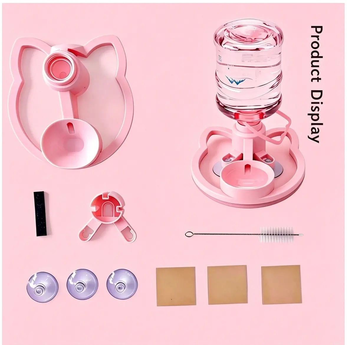 Gravity Pet Water Dispenser with Refillable Water Bottle - Food Grade ABS, Non-Electric, Spill-Proof, Stable Bowl for Cats and Small Dogs (Available in Pink and Blue)