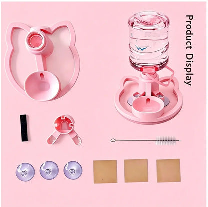 Gravity Pet Water Dispenser with Refillable Water Bottle - Food Grade ABS, Non-Electric, Spill-Proof, Stable Bowl for Cats and Small Dogs (Available in Pink and Blue)