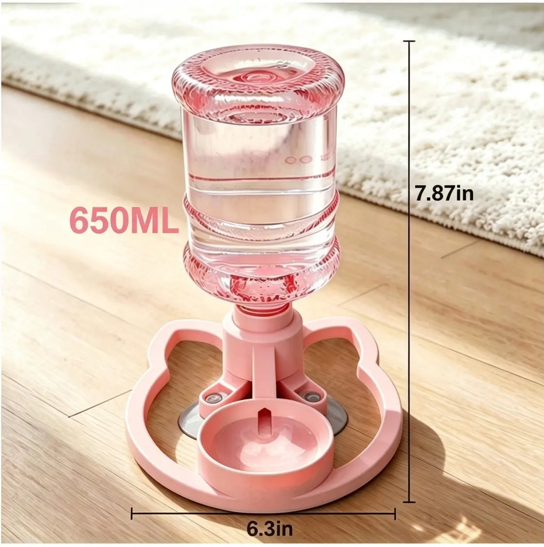 Gravity Pet Water Dispenser with Refillable Water Bottle - Food Grade ABS, Non-Electric, Spill-Proof, Stable Bowl for Cats and Small Dogs (Available in Pink and Blue)