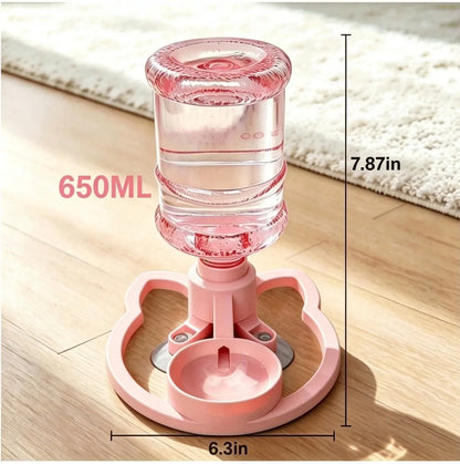 Gravity Pet Water Dispenser with Refillable Water Bottle - Food Grade ABS, Non-Electric, Spill-Proof, Stable Bowl for Cats and Small Dogs (Available in Pink and Blue)