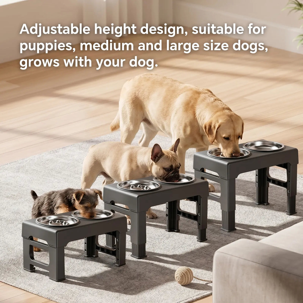 Elevated Adjustable Stainless Steel Dog Bowls with Slow Feeder Functionality - Height-Adjustable Stand (21-27cm), 17.1" Wide Anti-Slip No-Spill Feeder for Large Dogs, Promotes Neck Health and Aids in Healthy Digestion